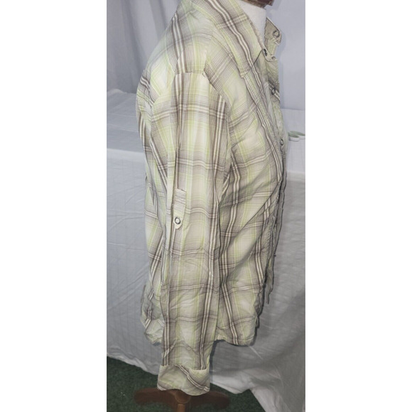 The North Face A5 Series Womens Med Green Brown Plaid Metal Snap Button Up Shirt - Picture 4 of 9